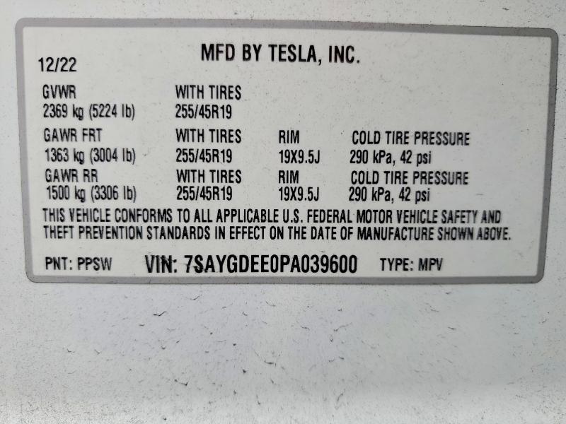 Продажа на аукционе авто 2023 Tesla Model Y, vin: 7SAYGDEE0PA039600, номер лота: 58145326