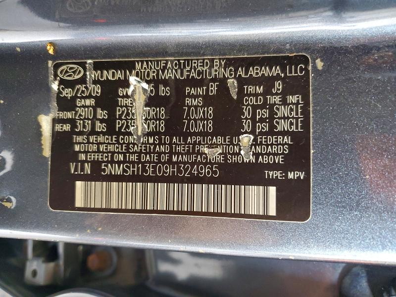 58734816 :رقم المزاد ، 5NMSH13E09H324965 vin ، 2009 Hyundai Santa Fe مزاد بيع