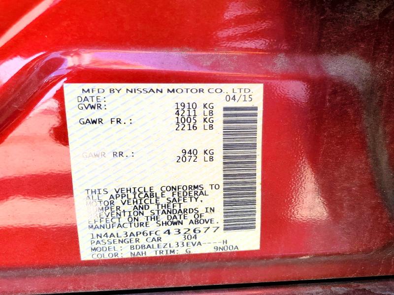 58638856 :رقم المزاد ، 1N4AL3AP6FC432677 vin ، 2015 Nissan Altima مزاد بيع