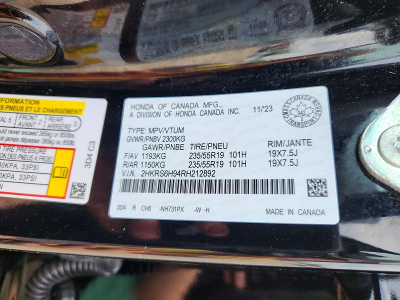 2024 Honda Cr-v მანქანა იყიდება აუქციონზე, vin: 2HKRS6H94RH212892, აუქციონის ნომერი: 57610756