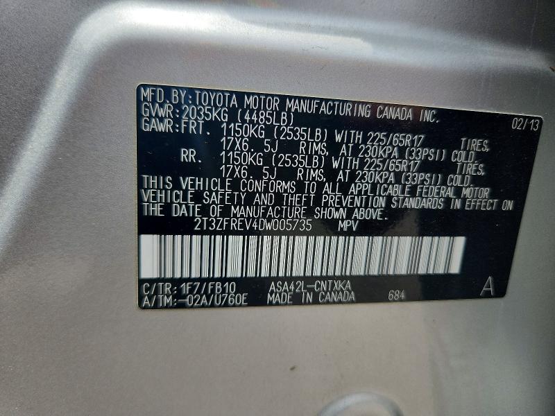 Aukcja sprzedaży 2013 Toyota Rav4, vin: 2T3ZFREV4DW005735, numer aukcji: 57656596