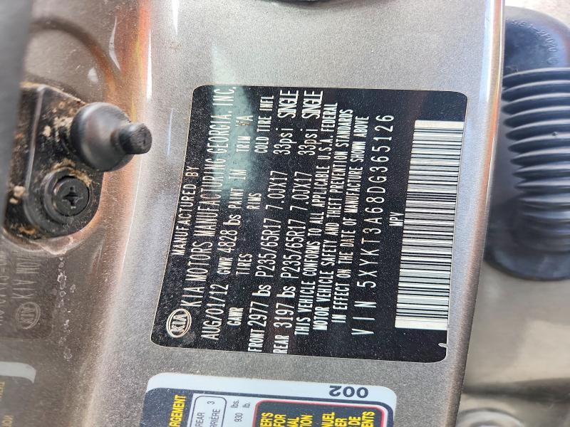 2013 Kia Sorento მანქანა იყიდება აუქციონზე, vin: 5XYKT3A68DG365126, აუქციონის ნომერი: 58447756