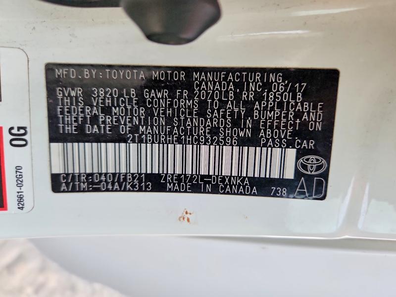 Продажа на аукционе авто 2017 Toyota Corolla, vin: 2T1BURHE1HC932596, номер лота: 58124006