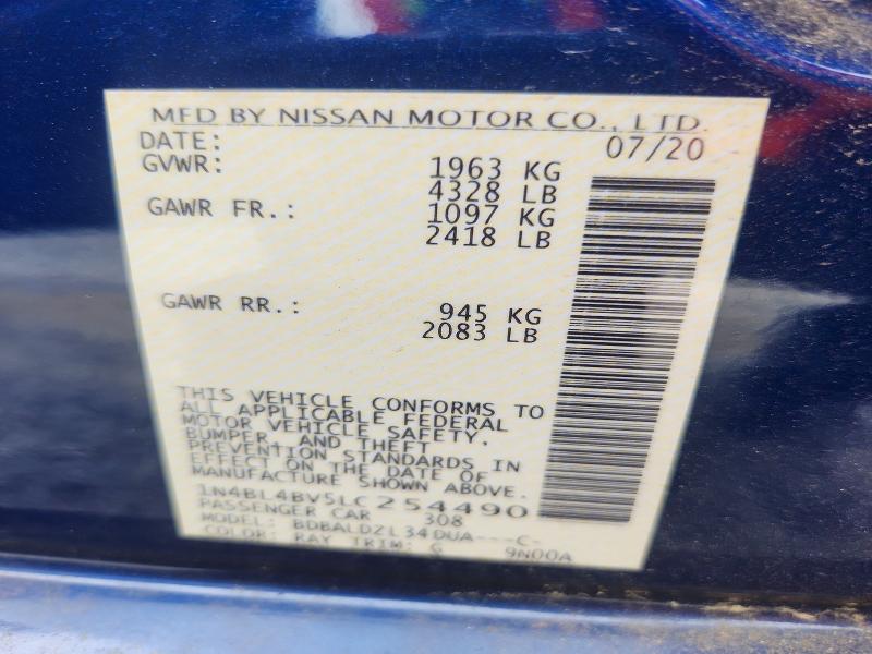 Aukcja sprzedaży 2020 Nissan Altima, vin: 1N4BL4BV5LC254490, numer aukcji: 58887566