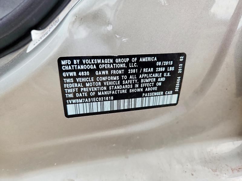 Продажа на аукционе авто 2014 Volkswagen Passat, vin: 1VWBM7A31EC021618, номер лота: 58237216