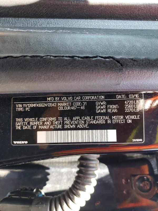 Продаж на аукціоні авто 2016 Volvo S60, vin: YV126MFK6G2413542, номер лоту: 56189196