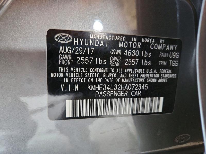 Aukcja sprzedaży 2017 Hyundai Sonata Hybrid, vin: KMHE34L32HA072345, numer aukcji: 57075916