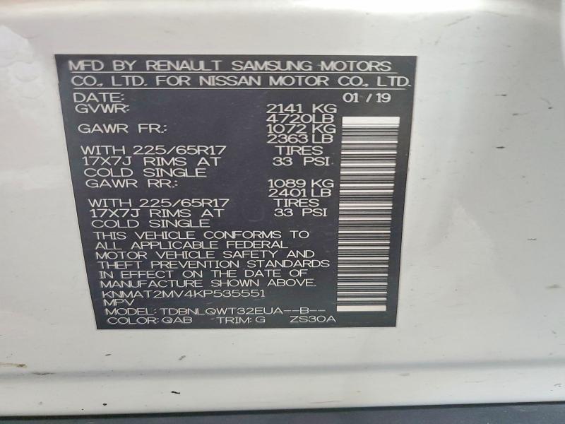 2019 Nissan Rogue მანქანა იყიდება აუქციონზე, vin: KNMAT2MV4KP535551, აუქციონის ნომერი: 58568076
