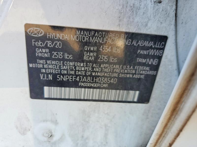 Aukcja sprzedaży 2020 Hyundai Sonata, vin: 5NPEF4JA8LH038540, numer aukcji: 57348846