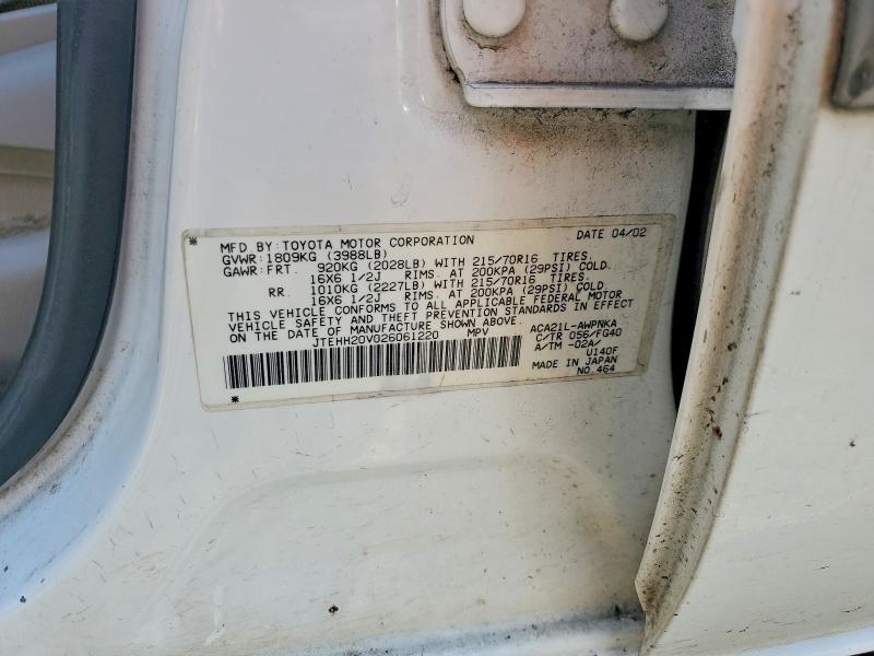 Продаж на аукціоні авто 2002 Toyota Rav4, vin: JTEHH20V026061220, номер лоту: 58162436