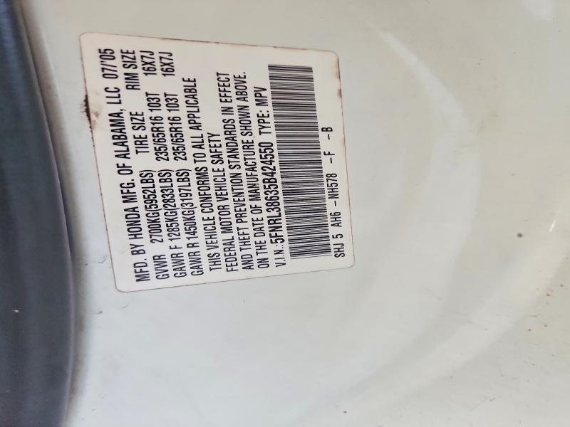 56137226 :رقم المزاد ، 5FNRL38635B424550 vin ، 2005 Honda Odyssey مزاد بيع