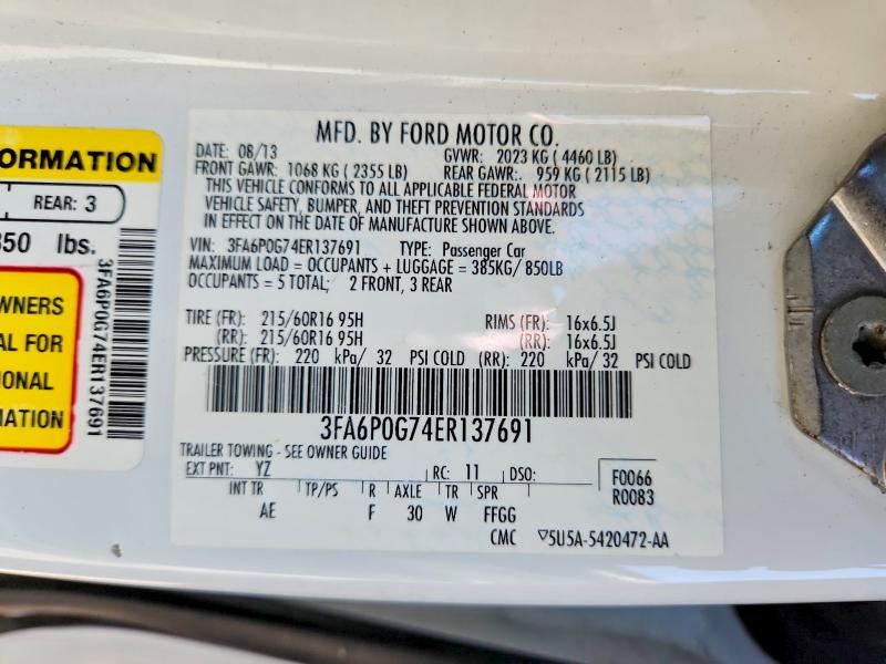 2014 Ford Fusion მანქანა იყიდება აუქციონზე, vin: 3FA6P0G74ER137691, აუქციონის ნომერი: 58069506