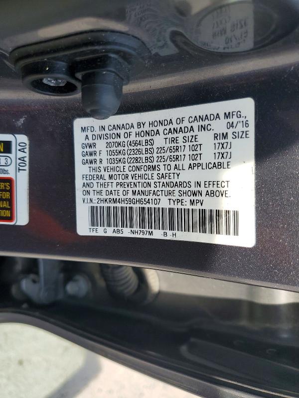 Продажа на аукционе авто 2016 Honda Cr-v, vin: 2HKRM4H59GH654107, номер лота: 56844796