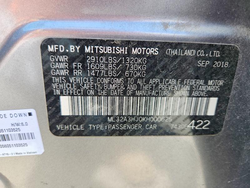 Aukcja sprzedaży 2019 Mitsubishi Mirage, vin: ML32A3HJ0KH000625, numer aukcji: 55444166
