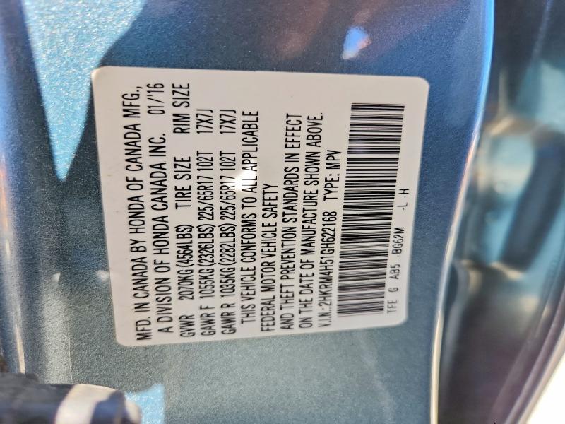 Продаж на аукціоні авто 2016 Honda Cr-v, vin: 2HKRM4H51GH622168, номер лоту: 56337406