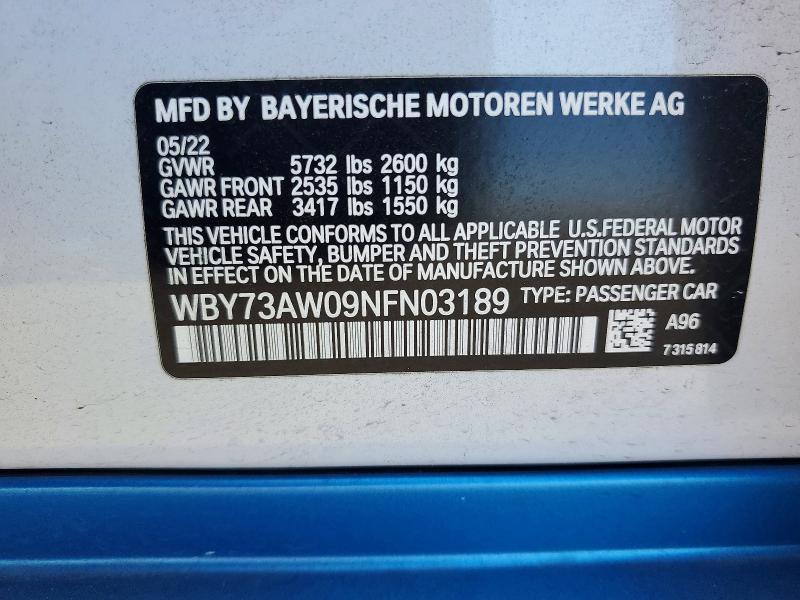 2022 Bmw I4 მანქანა იყიდება აუქციონზე, vin: WBY73AW09NFN03189, აუქციონის ნომერი: 58304236
