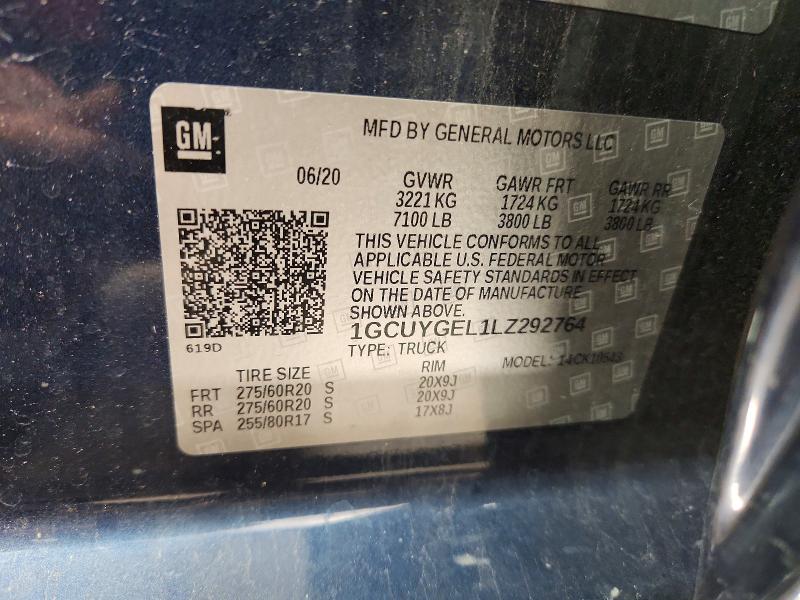 Продаж на аукціоні авто 2020 Chevrolet Silverado, vin: 1GCUYGEL1LZ292764, номер лоту: 57814666