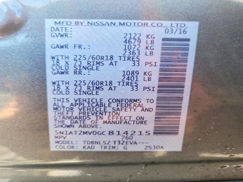 Aukcja sprzedaży 2016 Nissan Rogue, vin: 5N1AT2MV0GC814215, numer aukcji: 57065396