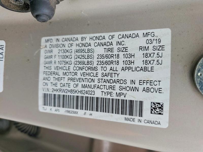 58344556 :رقم المزاد ، 2HKRW2H85KH624023 vin ، 2019 Honda Cr-v مزاد بيع