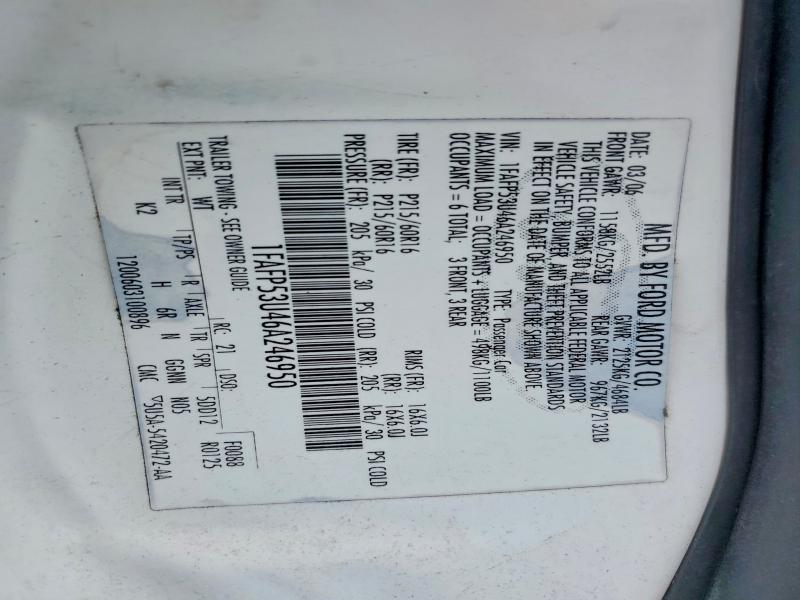 58293106 :رقم المزاد ، 1FAFP53U46A246950 vin ، 2006 Ford Taurus مزاد بيع