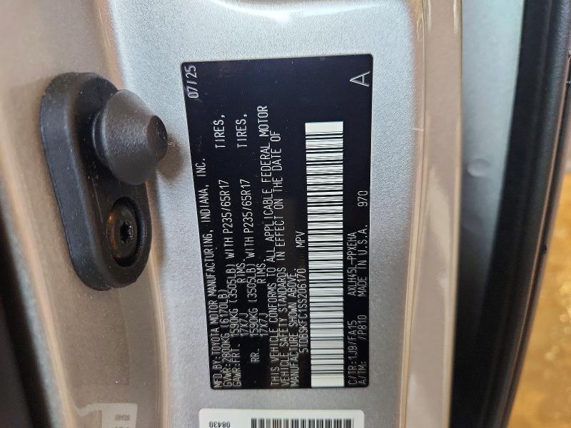 55012176 :رقم المزاد ، 5TDBSKFC1SS206170 vin ، 2025 Toyota Sienna مزاد بيع