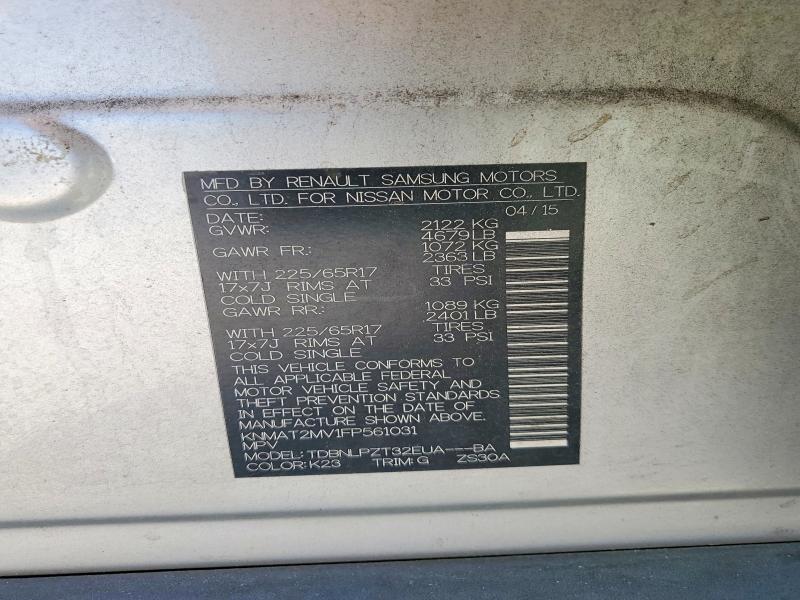 56548446 :رقم المزاد ، KNMAT2MV1FP561031 vin ، 2015 Nissan Rogue مزاد بيع