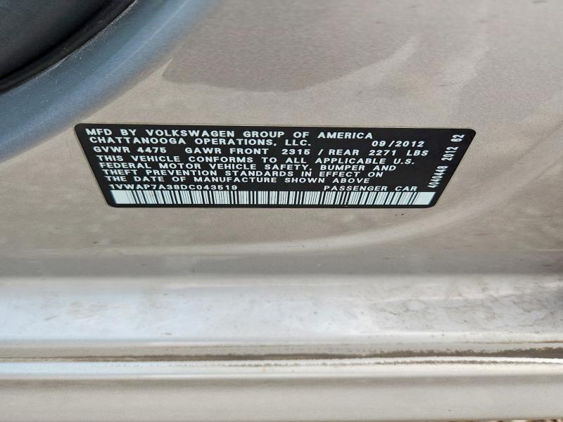 Продаж на аукціоні авто 2013 Volkswagen Passat, vin: 1VWAP7A38DC043519, номер лоту: 58062756