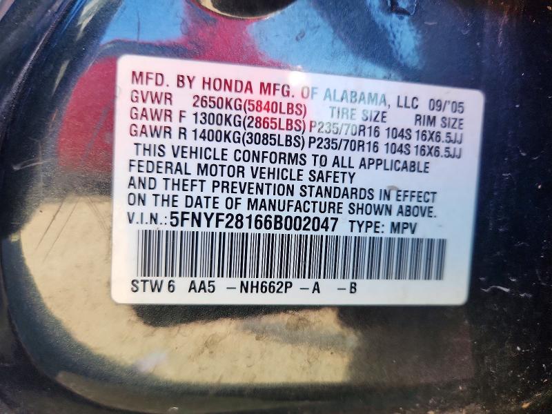 Продаж на аукціоні авто 2006 Honda Pilot, vin: 5FNYF28166B002047, номер лоту: 56703616