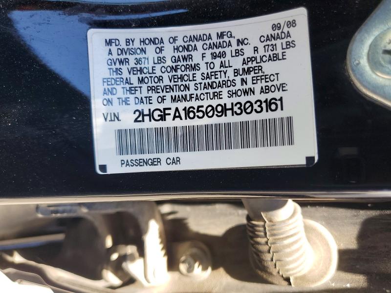 Auction sale of the 2009 Honda Civic, vin: 2HGFA16509H303161, lot number: 56088316