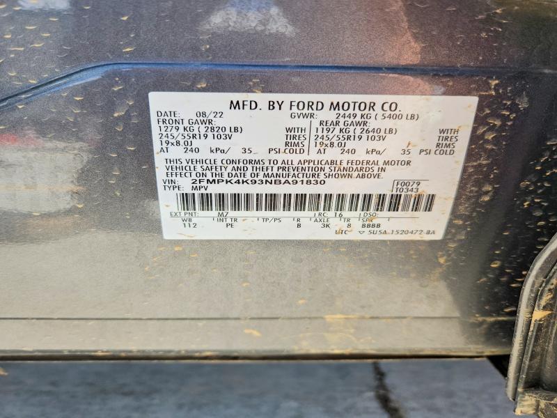 57151346 :رقم المزاد ، 2FMPK4K93NBA91830 vin ، 2022 Ford Edge مزاد بيع