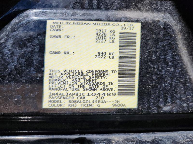 57718766 :رقم المزاد ، 1N4AL3AP8JC104489 vin ، 2018 Nissan Altima مزاد بيع
