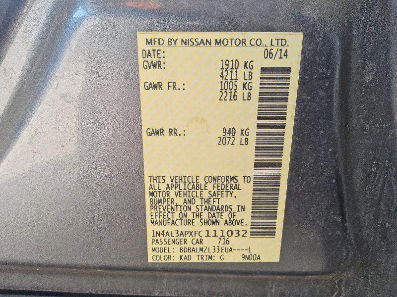 58389066 :رقم المزاد ، 1N4AL3APXFC111032 vin ، 2015 Nissan Altima مزاد بيع