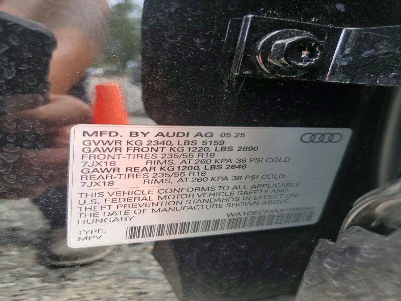 Aukcja sprzedaży 2025 Audi Q3, vin: WA1DECF3XS1088293, numer aukcji: 57238376