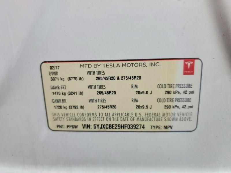 Продаж на аукціоні авто 2017 Tesla Model X, vin: 5YJXCBE29HF039274, номер лоту: 56124616