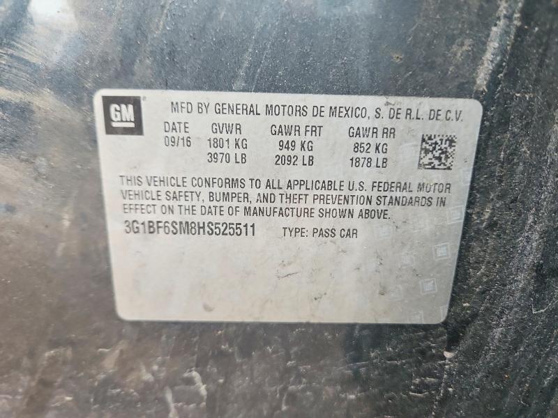 2017 Chevrolet Cruze მანქანა იყიდება აუქციონზე, vin: 3G1BF6SM8HS525511, აუქციონის ნომერი: 56041716