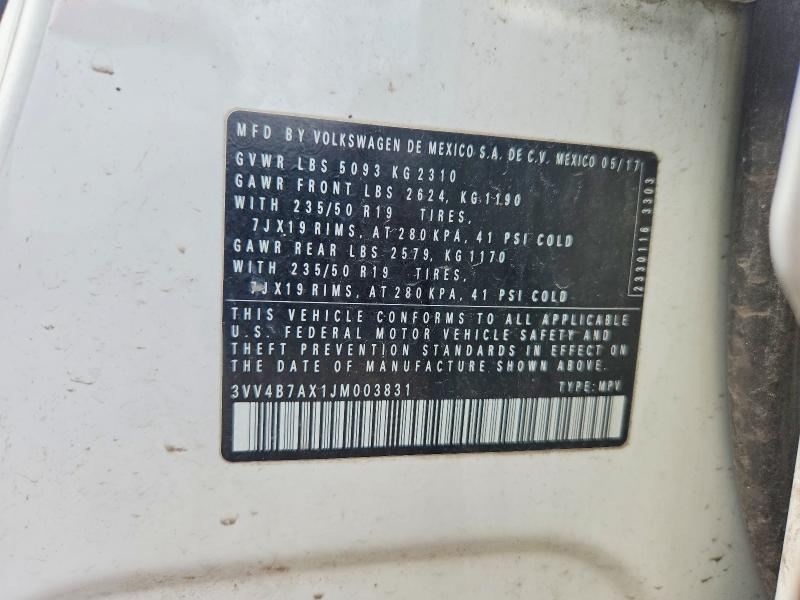 2018 Volkswagen Tiguan მანქანა იყიდება აუქციონზე, vin: 3VV4B7AX1JM003831, აუქციონის ნომერი: 58907426