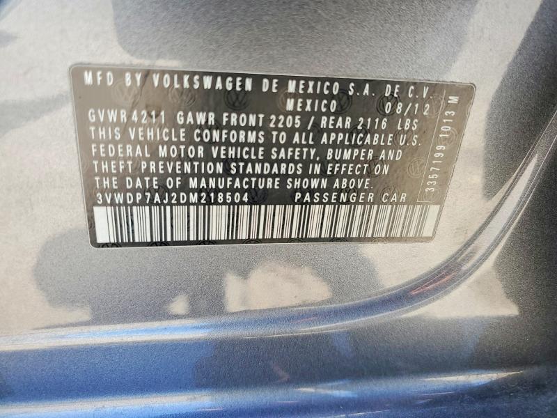 58777796 :رقم المزاد ، 3VWDP7AJ2DM218504 vin ، 2013 Volkswagen Jetta مزاد بيع