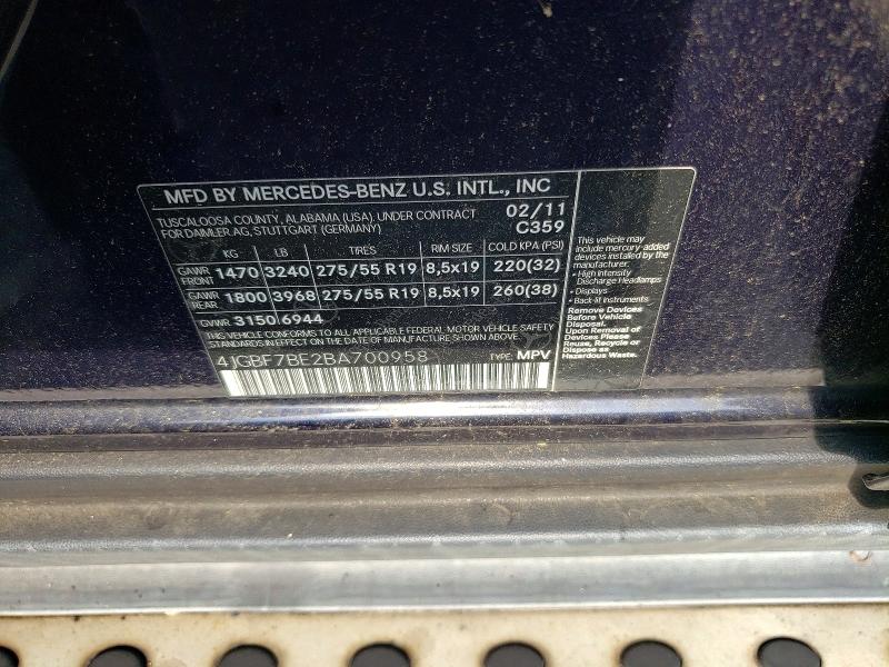 58627126 :رقم المزاد ، 4JGBF7BE2BA700958 vin ، 2011 Mercedes-benz Gl مزاد بيع