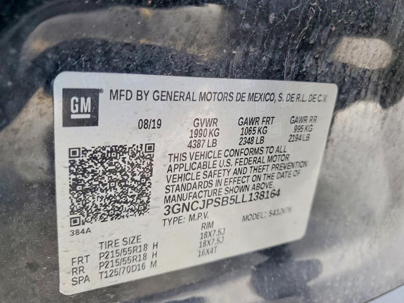 Aukcja sprzedaży 2020 Chevrolet Trax, vin: 3GNCJPSB5LL138164, numer aukcji: 58618936