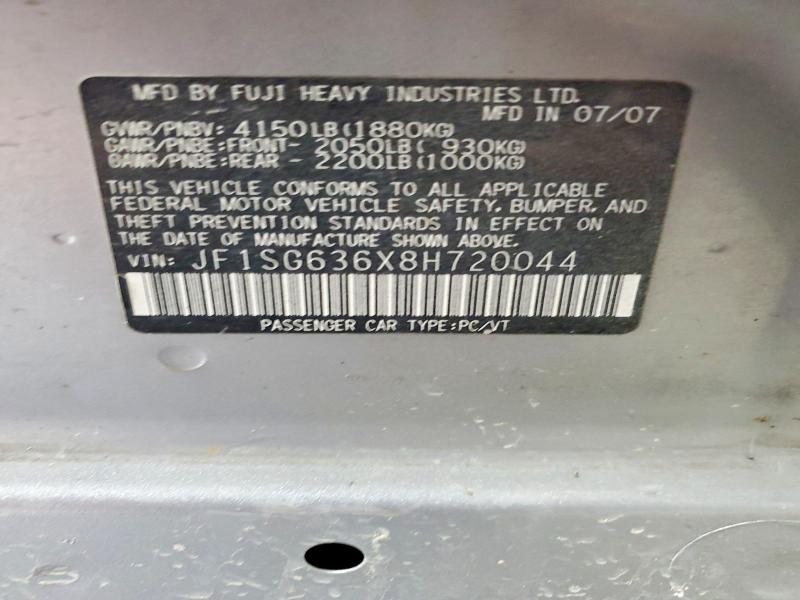 Aukcja sprzedaży 2008 Subaru Forester, vin: JF1SG636X8H720044, numer aukcji: 57678216