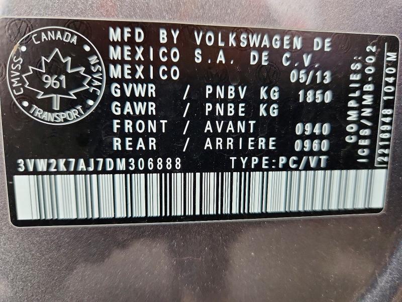 Продажа на аукционе авто 2013 Volkswagen Jetta, vin: 3VW2K7AJ7DM306888, номер лота: 57689776