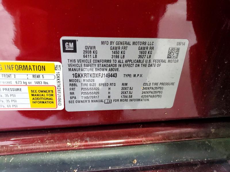 2015 Gmc Acadia მანქანა იყიდება აუქციონზე, vin: 1GKKRTKDXFJ149443, აუქციონის ნომერი: 57206416