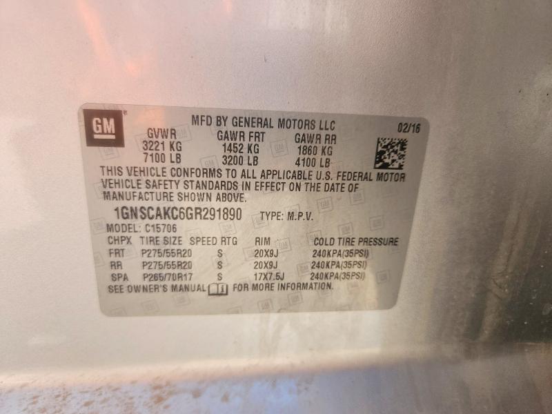 Продажа на аукционе авто 2016 Chevrolet Tahoe, vin: 1GNSCAKC6GR291890, номер лота: 58790126