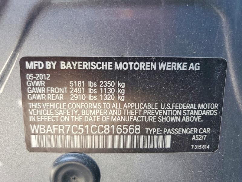 Продажа на аукционе авто 2012 Bmw 535, vin: WBAFR7C51CC816568, номер лота: 56665416