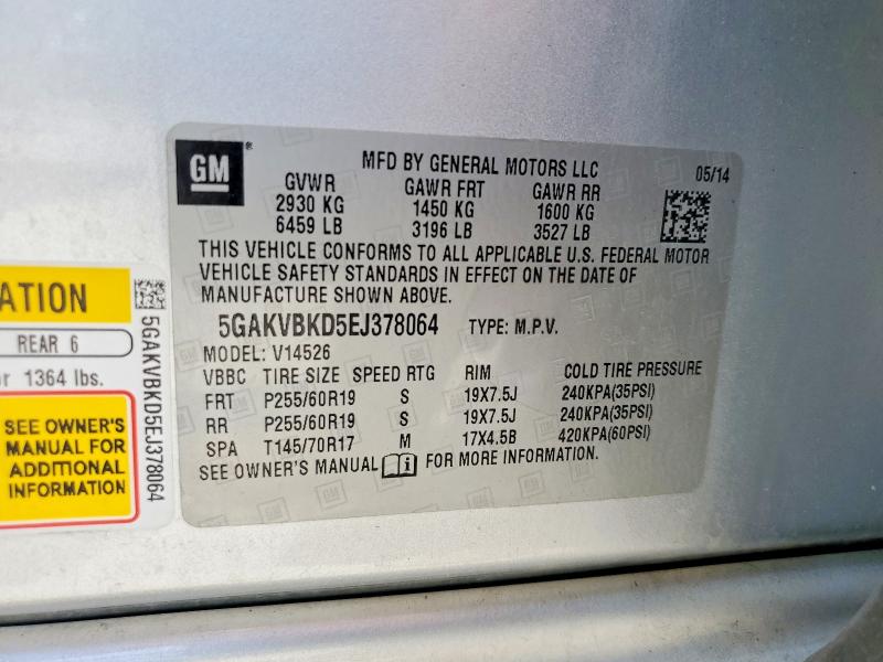 57680356 :رقم المزاد ، 5GAKVBKD5EJ378064 vin ، 2014 Buick Enclave مزاد بيع