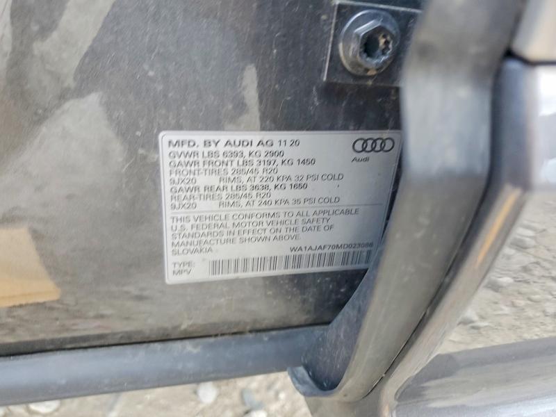 2021 Audi Q7 მანქანა იყიდება აუქციონზე, vin: WA1AJAF70MD023086, აუქციონის ნომერი: 57209426