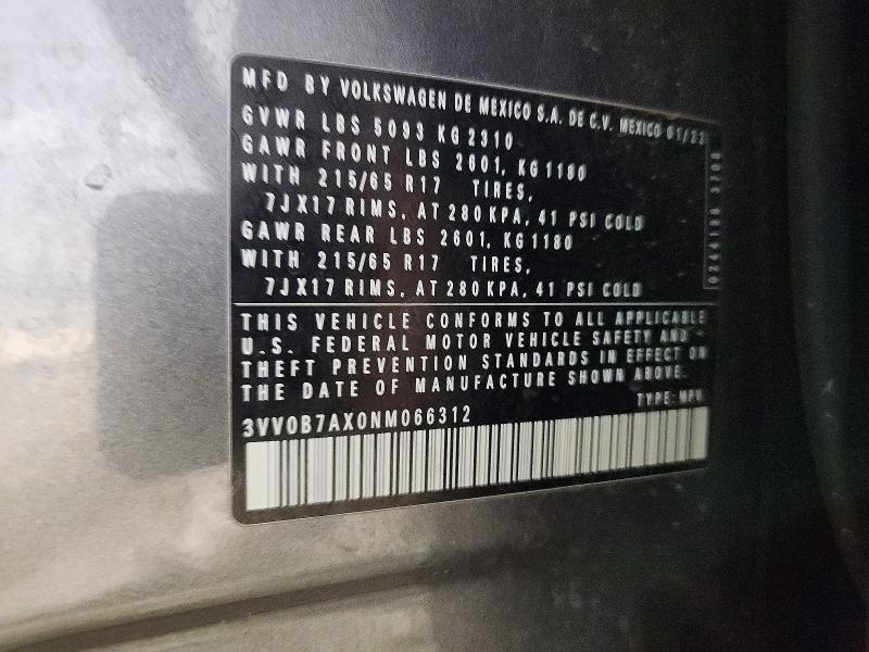 Aukcja sprzedaży 2022 Volkswagen Tiguan, vin: 3VV0B7AX0NM066312, numer aukcji: 56402686