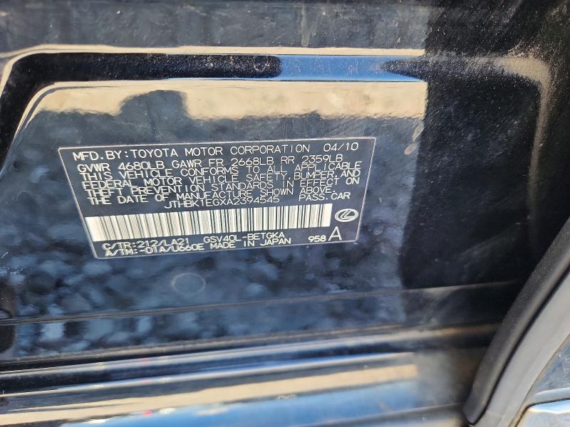 Aukcja sprzedaży 2010 Lexus Es, vin: JTHBK1EGXA2394545, numer aukcji: 56161306