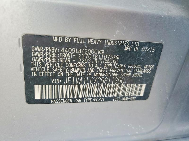 2019 Subaru Wrx მანქანა იყიდება აუქციონზე, vin: JF1VA1L6XG9811390, აუქციონის ნომერი: 57393056