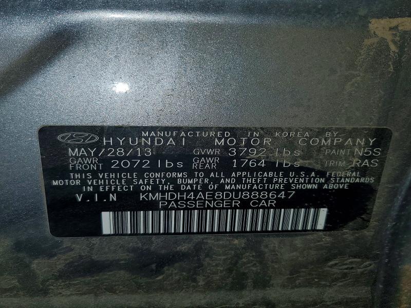 2013 Hyundai Elantra მანქანა იყიდება აუქციონზე, vin: KMHDH4AE8DU888647, აუქციონის ნომერი: 55919126